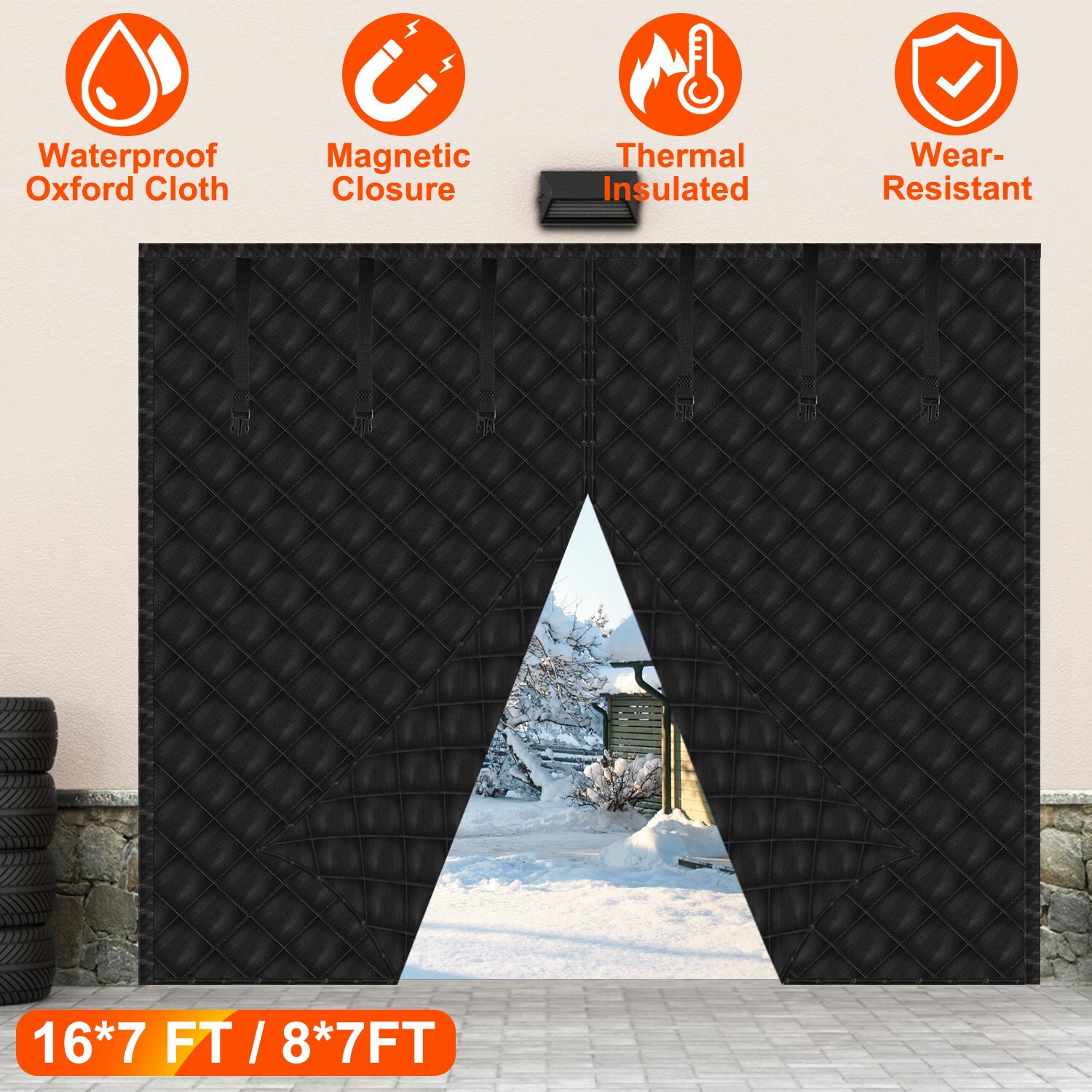 Magnetic Thermal Insulated Garage Door Curtain Two-Car Garage Screen Curtain