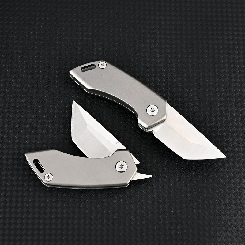 Mini Titanium Folding D2 Tanto Blade Knife EDC Outdoor Camping Keychain Tools