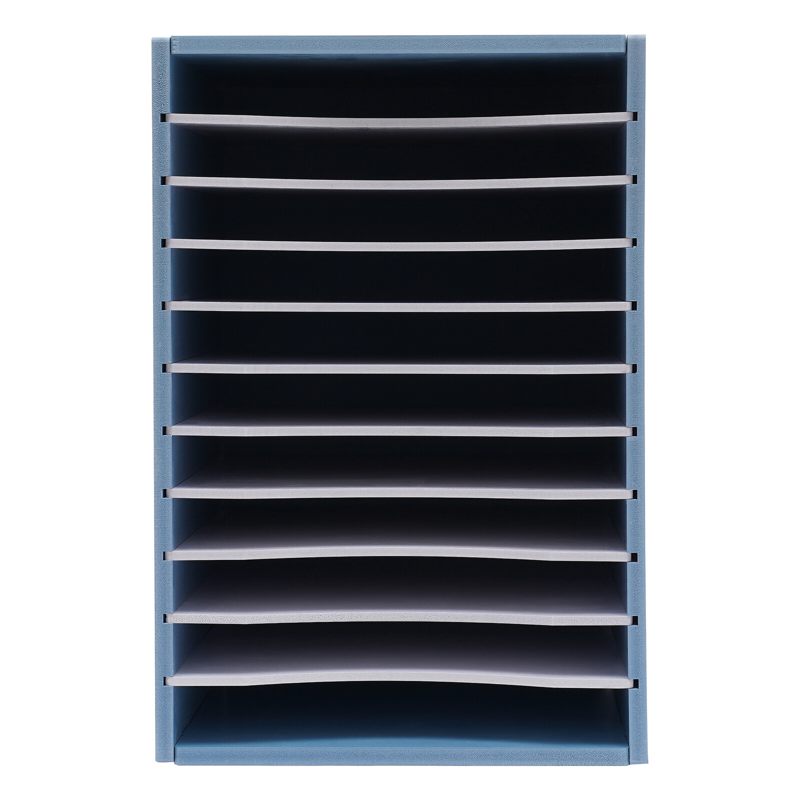 11-Compartment Vertical Desktop Sorter in Blue – Durable File Organizer