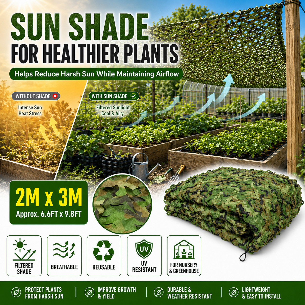2*3M Camouflage Netting Military Camo Net Hunting Blind Sunshade Car Cover UV!!