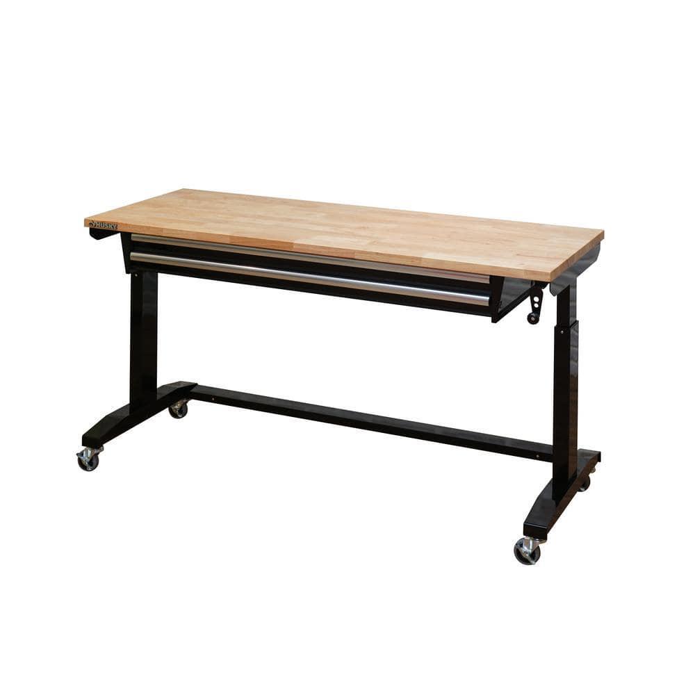 Workbench Table 62 in. Adjustable Height 2-Drawers Black Home Office Workstation