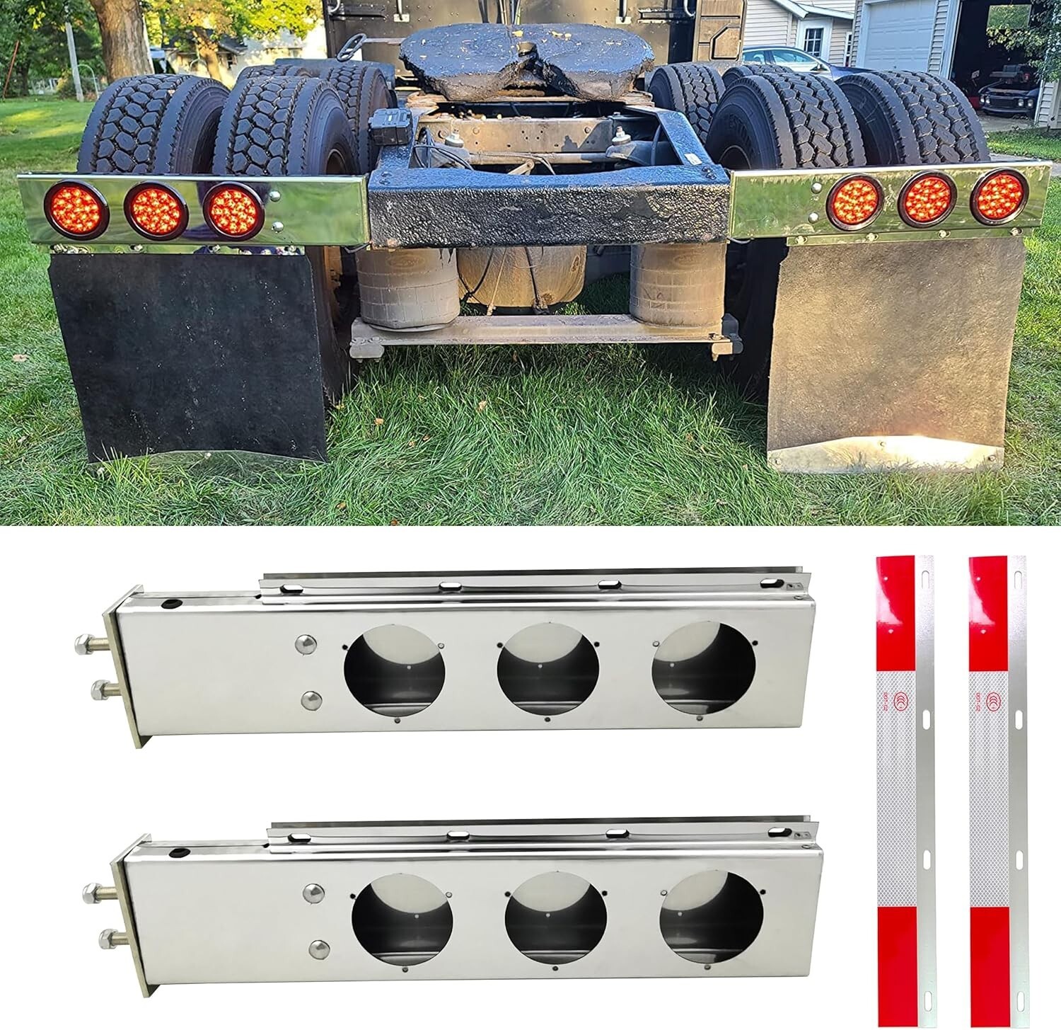 30'' Stainless Steel Spring Loaded Mud Flap Hanger w/ Reflective Tape Semi Truck