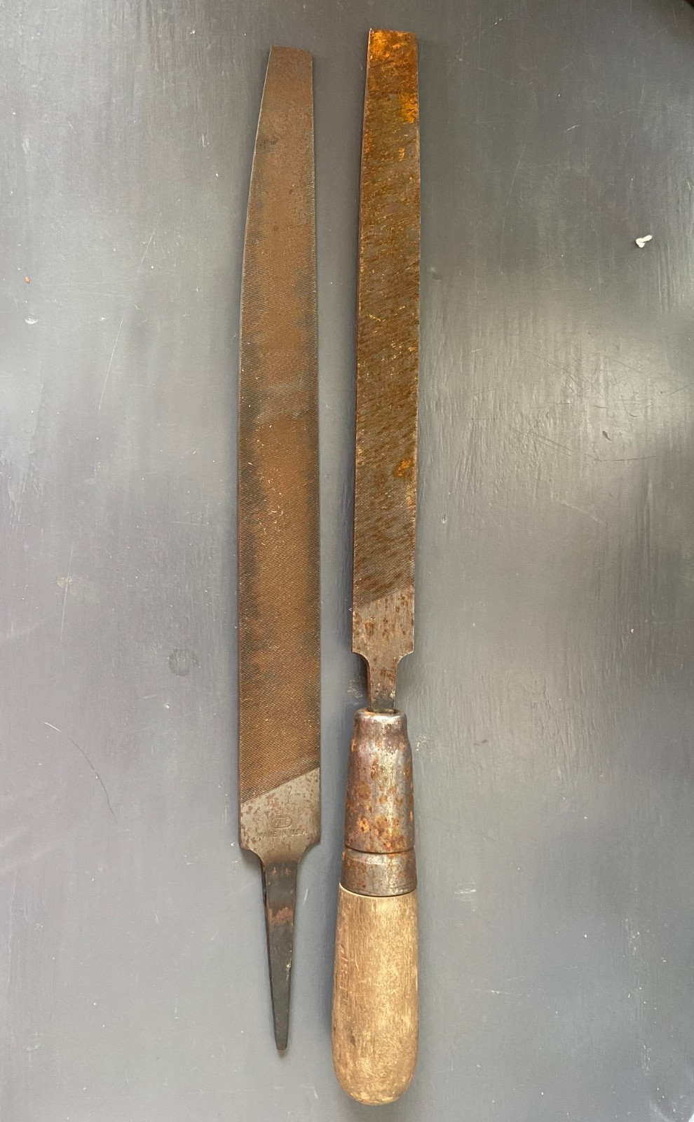 Vintage Lot of 2 Hand Files Disston Bite-Rite w/Wood Handle & K&F Made in USA