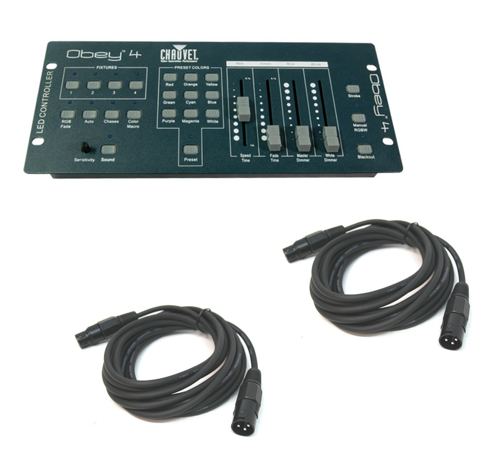 Chauvet DJ Lighting Obey 4 Rgbw Wash LED Par Can Dmx Controller & (2) Dmx Cables