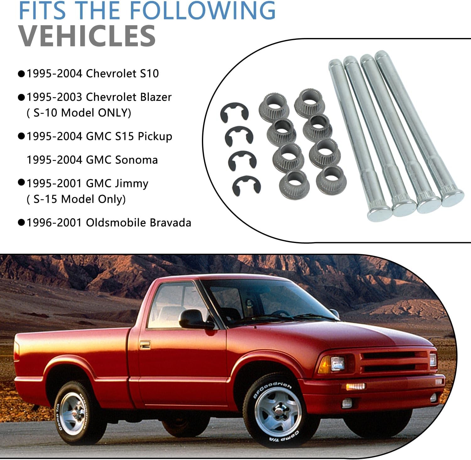 Door Hinge Pin and Bushing Kits Compatible with 1994-2004 94-04 Chevy S10 GMC