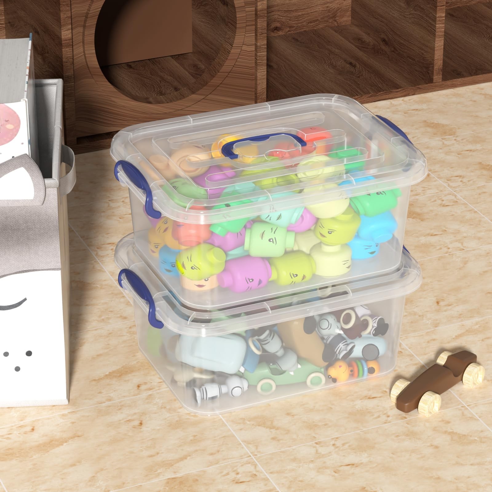 2 PCS 8 Quart Clear Plastic Latching Boxes Handles Storage Tote Lids Organizer
