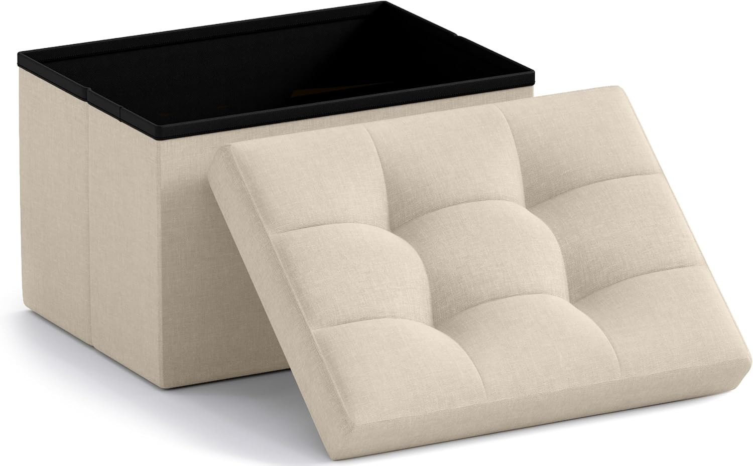 Small Storage Ottoman Foldable Collapsible Rectangle Linen Ottoman Foot Rest Sto