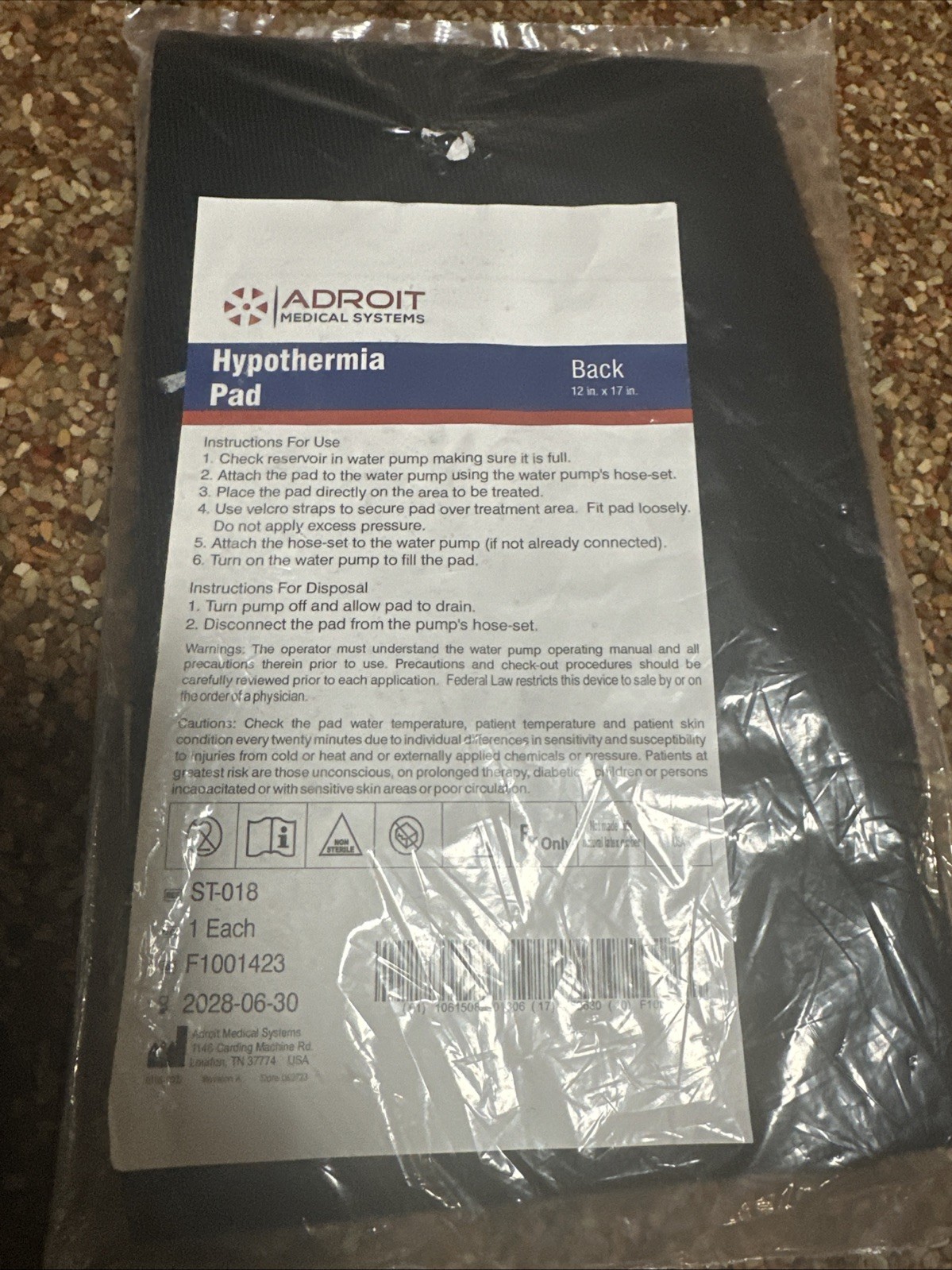 Adroit Medical ST-018 Hypothermia Pad Heat Therapy Pad 12x17 New