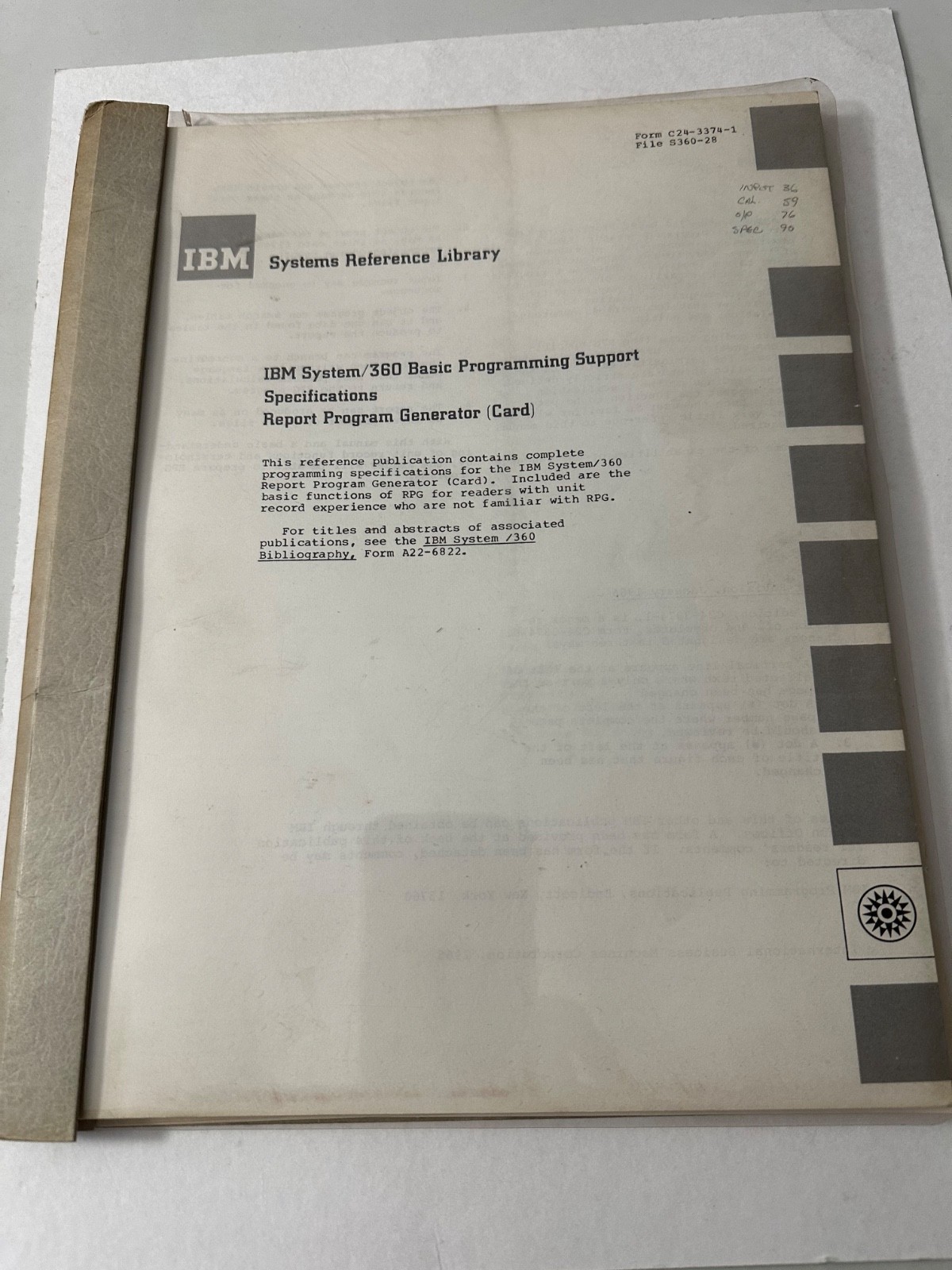 IBM SYSTEMS REFERENCE LIBRARY Orig 360 Basic Prog Supp Specs USER’S  GUIDE- 1966