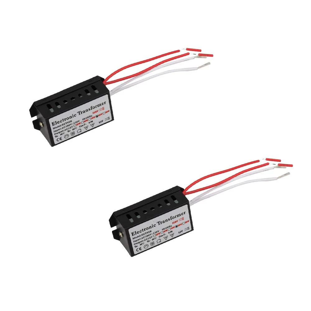 2PCS 110V to 12V 60W Electronic Transformer Power Supply Adapter for Lights