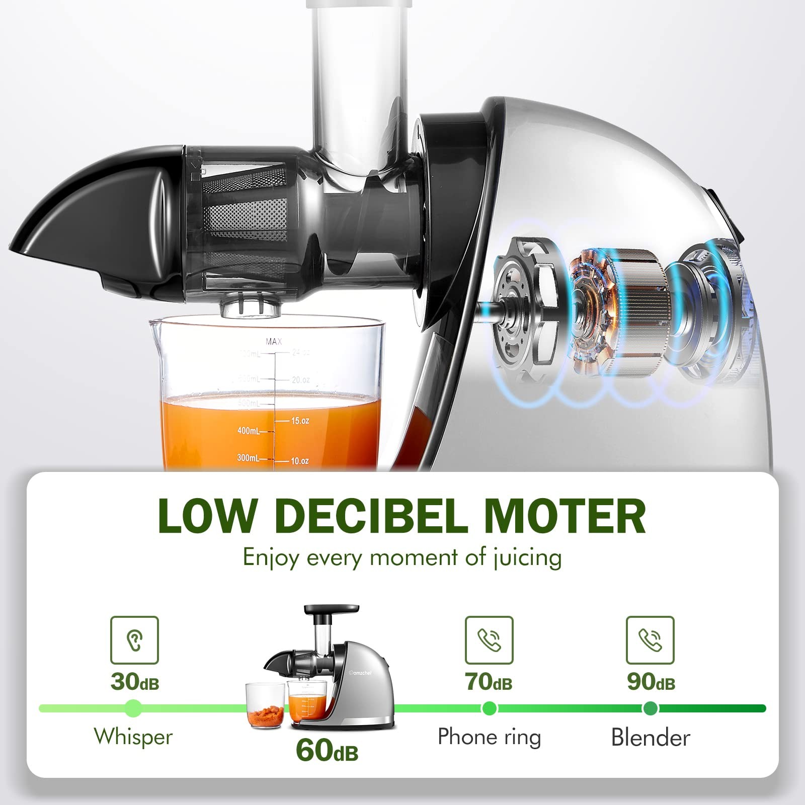 Cold Press Masticating Juicer Machine - 90% Yield Reverse System, Quiet Motor...