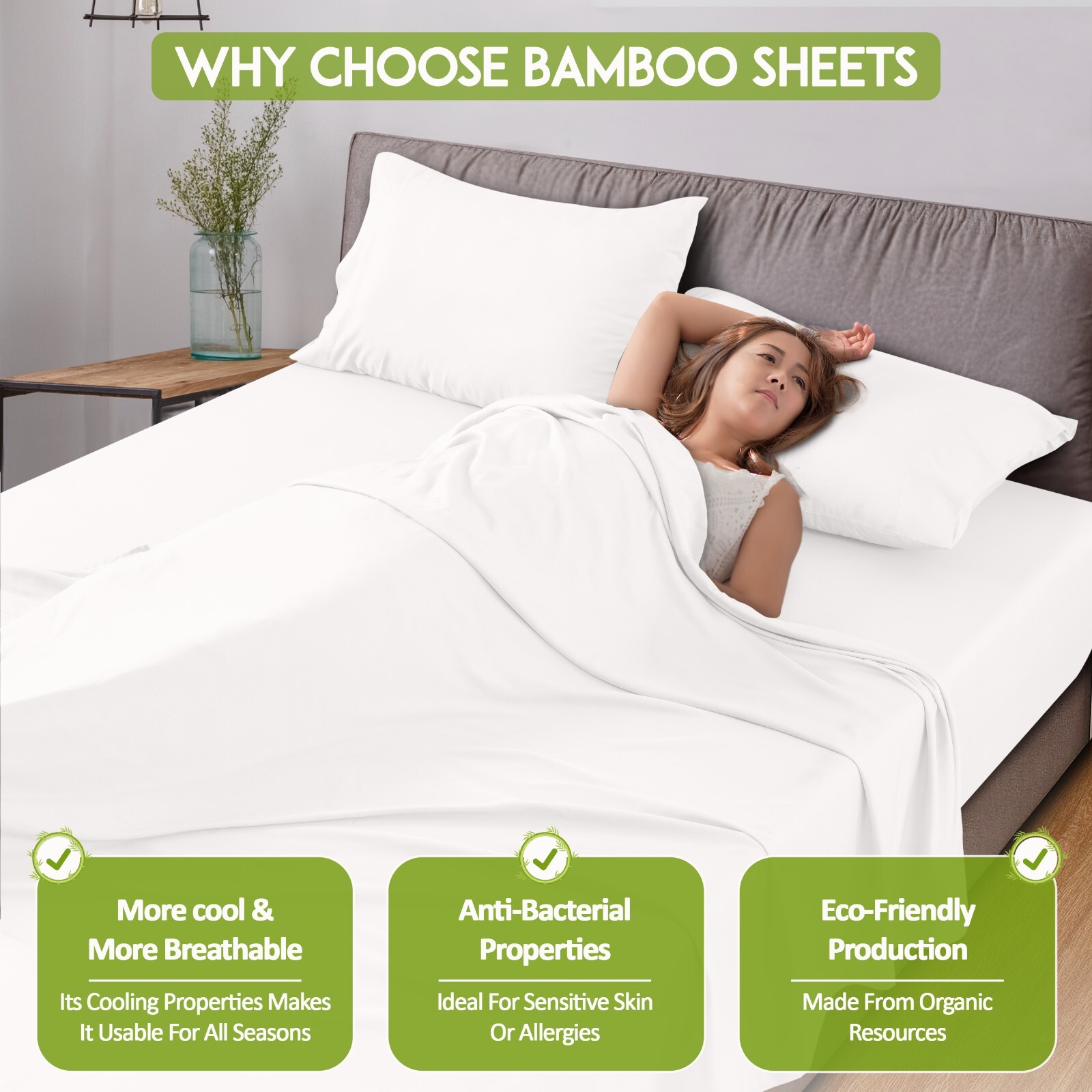 4-Piece Premium Bamboo Bed Sheet Set Deep Pocket Breathable Soft Bamboo Sheets