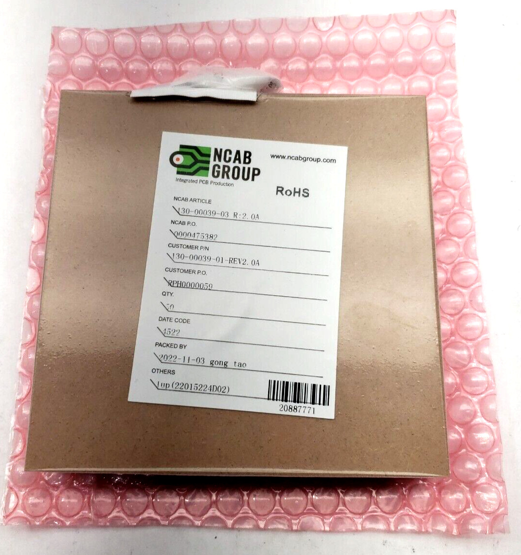 LOT F 50 NCAB GROUP, 130-00039-03, 130-00039-01-REV2.0A, 130-00039 R:2.0A