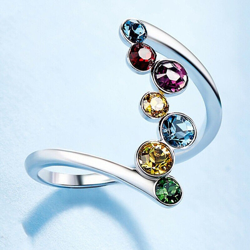 925 Sterling Silver Multicolor Garnet Amethyst Wedding Engagement Ring Size 10