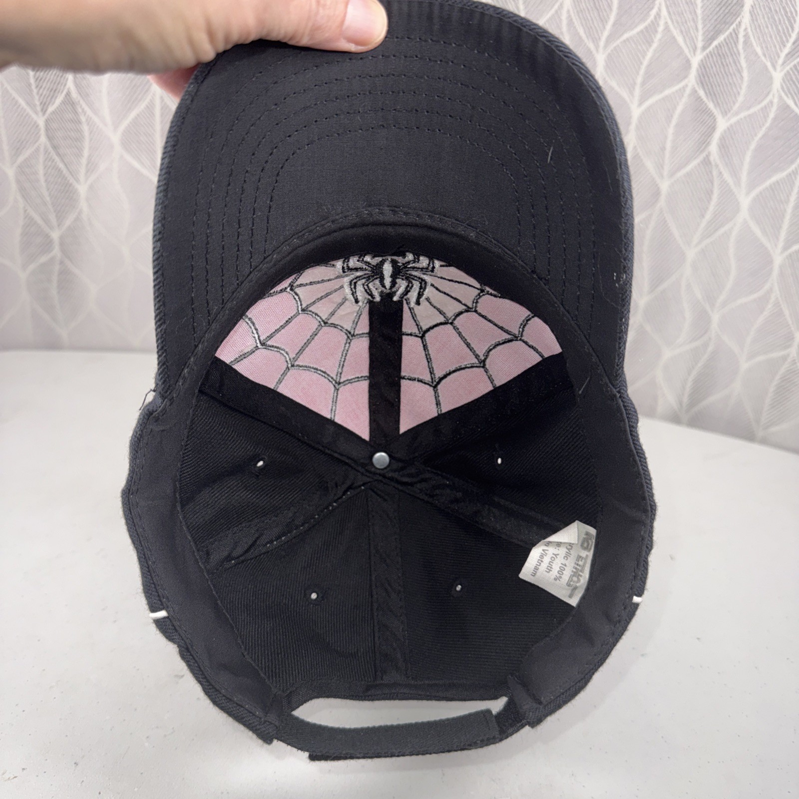Spider in Web Black Red White on Youth Hat Cap Hook Loop KAtethos