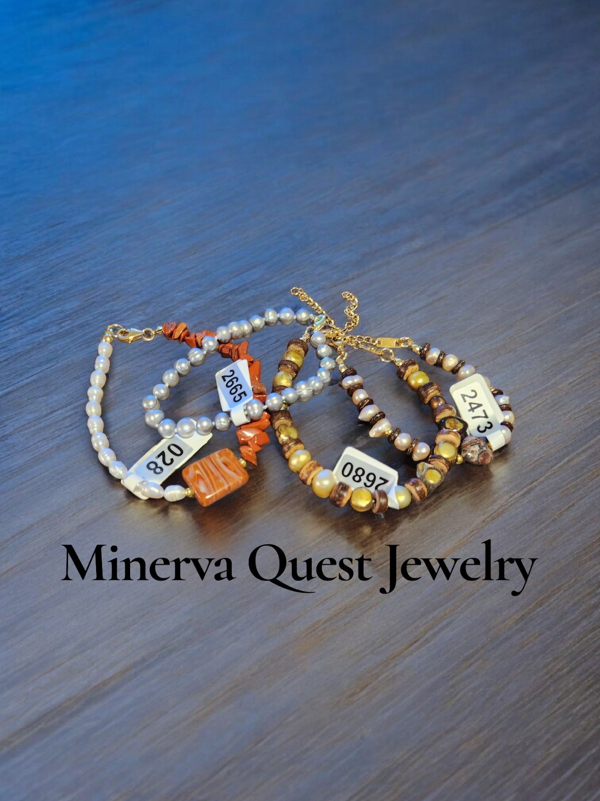 Pearl Coconut Jasper Heart Adjustable Artisan Bracelet. Handmade #2473
