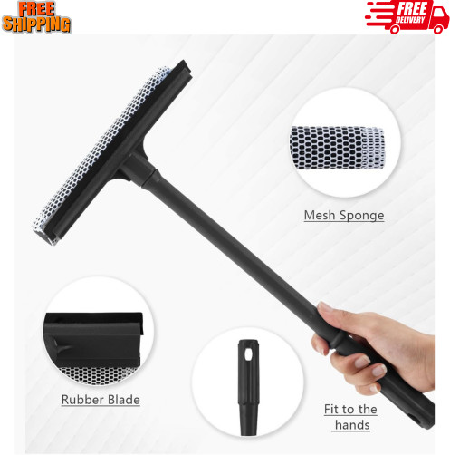 15.9" Gas Station Squeegee, Stainless Steel Handle, Car Window Tool, Black