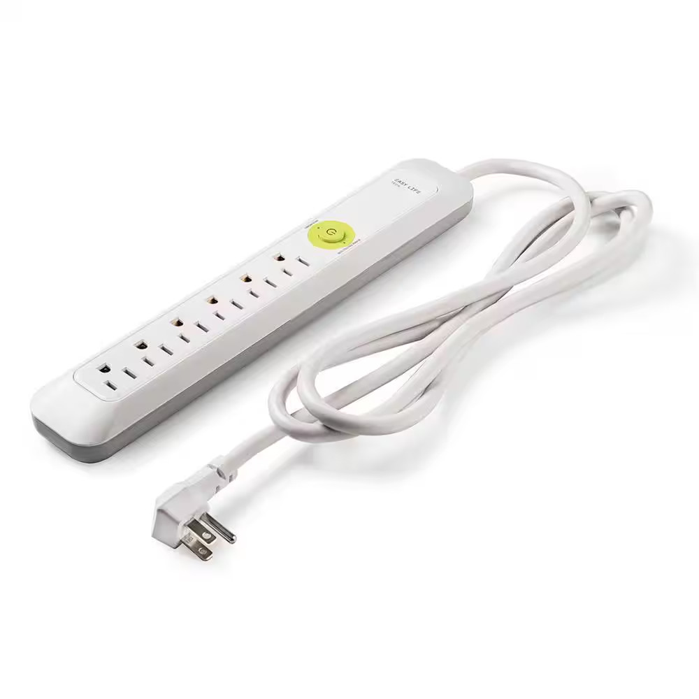 6 Ft, 6-Outlet, Power Strip Surge Protector - White