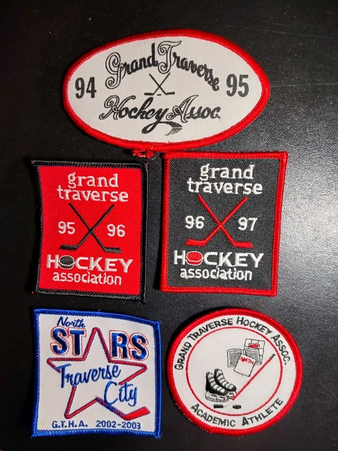 Lot Of Five Vintage Grand Traverse Hockey Association Patches Traverse City Mich