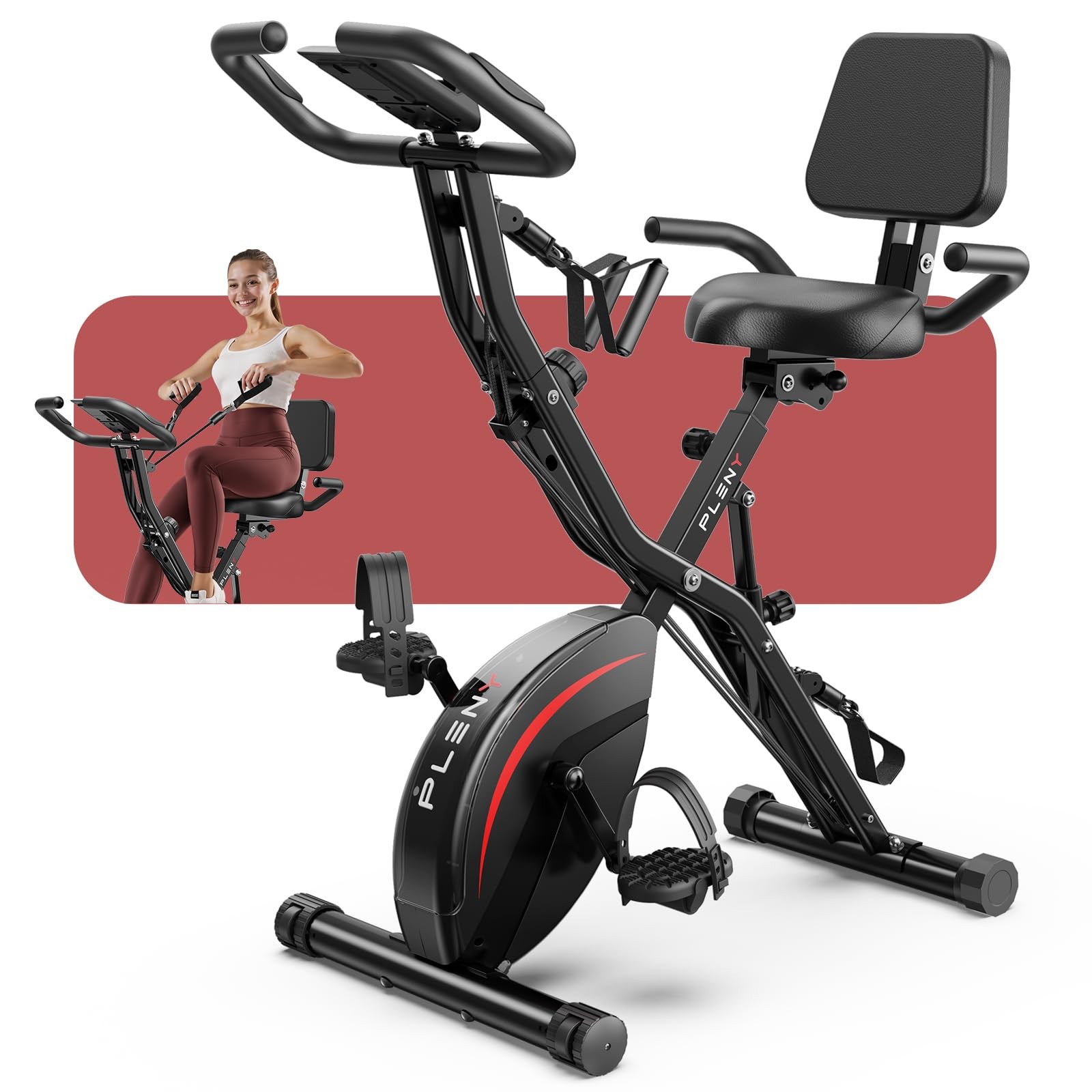 Pleny Folding Exercise Bike, 5 IN 1 Stationary Bikes for Home 6.6 LBS Flywhee...