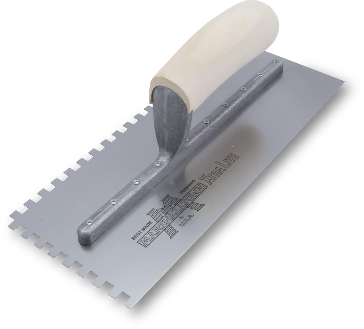 MARSHALLTOWN 788SW 5/16" Sq. Carbon Steel Notched Trowel- Wooden Curved Handl...