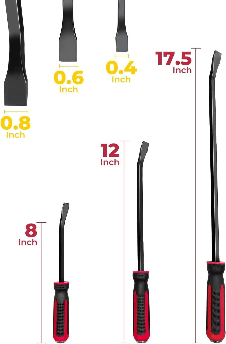 Pry Bar Set, Strike Cap Handle, Angled Tip, Rust proof finish