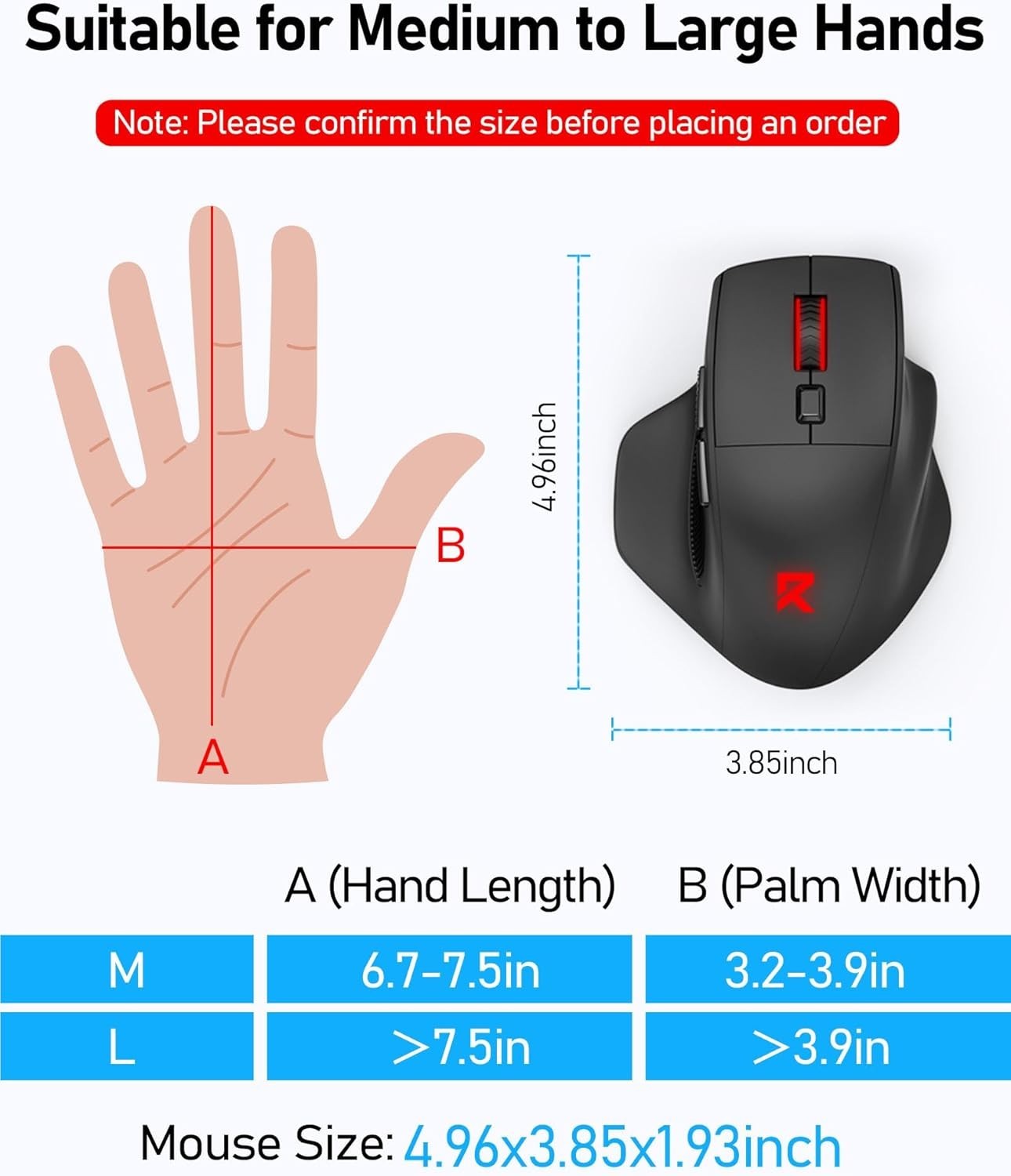 Large Wireless Gaming Mouse for Big Hands, Tri-Modes 2.4G/Bluetooth/Wired Rec...