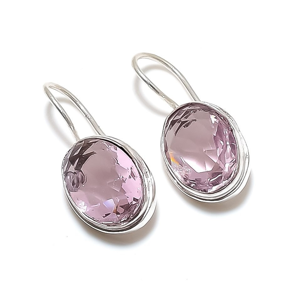 Pink Kunzite Gemstone 925 Sterling Silver Jewelry Earrings Size 1" For Gift