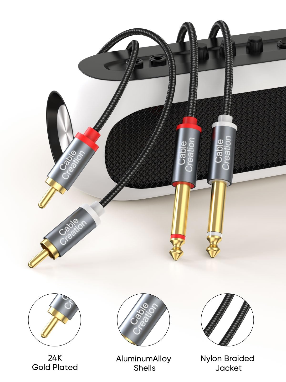 CableCreation RCA to 1/4 Cable, Dual inch TS 3FT, Black