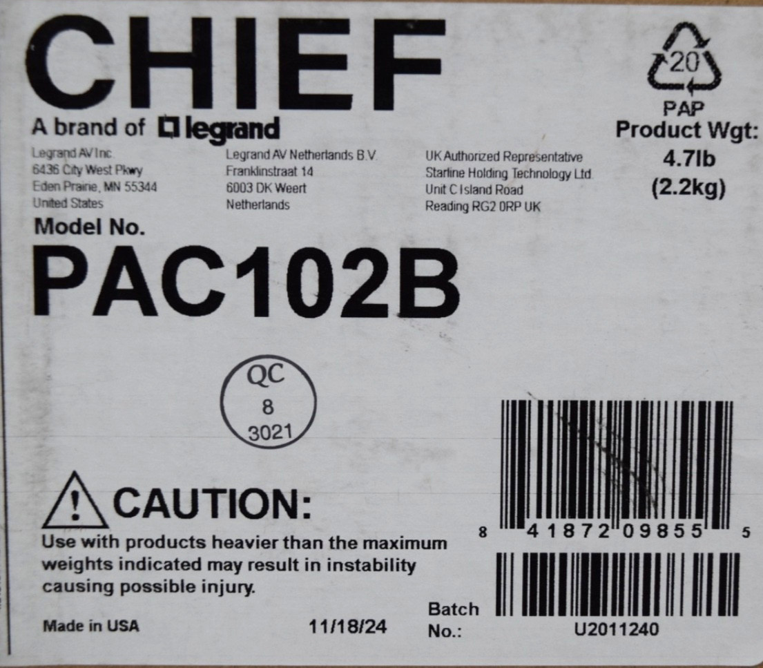 Chief PAC102B Pole Mount Accessory Shelf