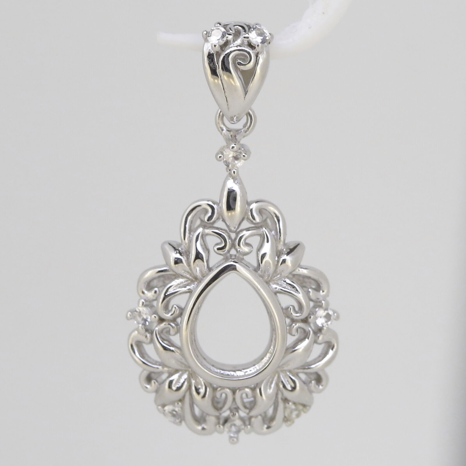 Vintage Style Sterling Silver Semi Mount Pendant Setting Pear PE 9x7mm