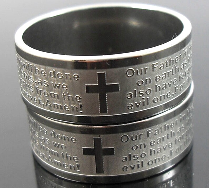 30pcs Etched Lord's Prayer Stainless Steel Ring  Men Jesus Religious Jewelry