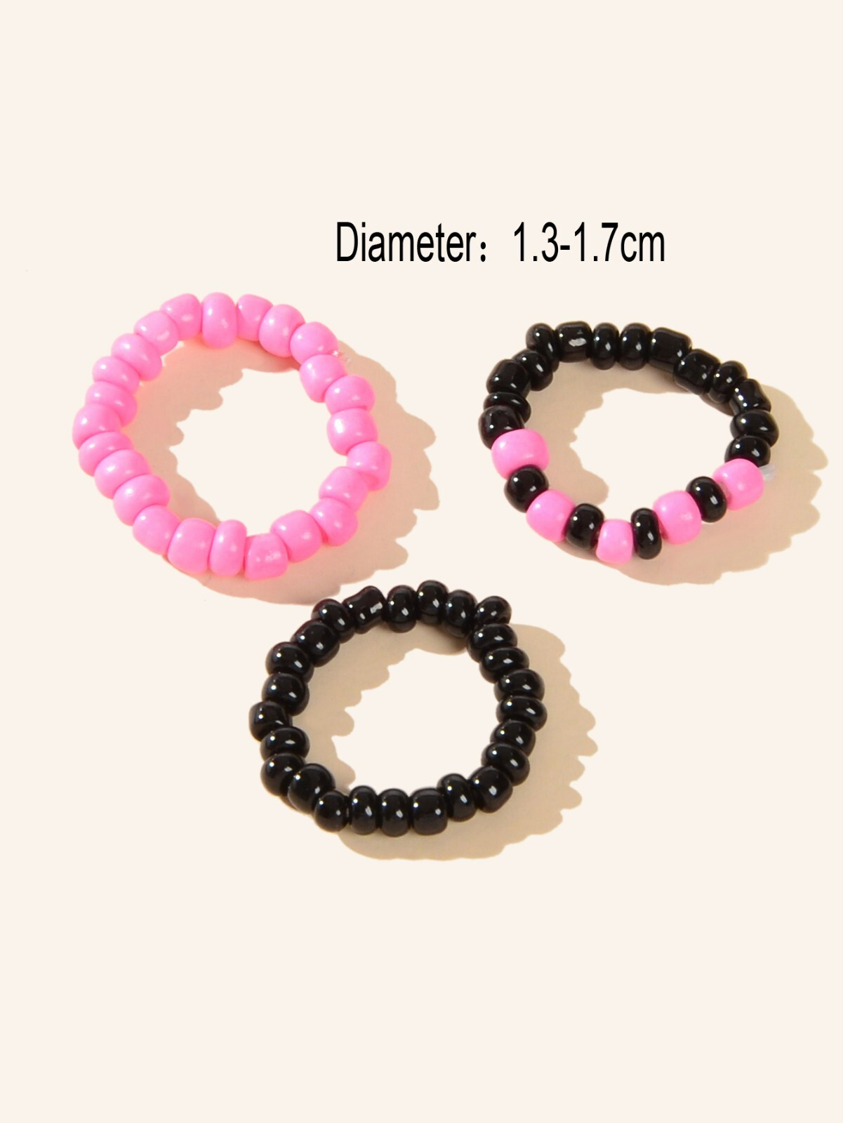 3 pcs Boho Chic Hotpink Black Seed Beads Stackable String Toe Rings Foot Jewelry