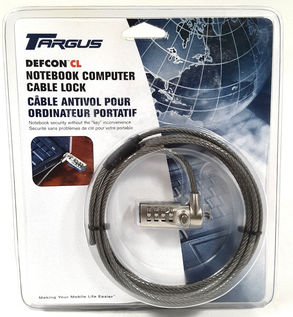 Targus Defcon CL Notebook Computer Cable lock Galvanized Steel 6.5 feet Gray NIB