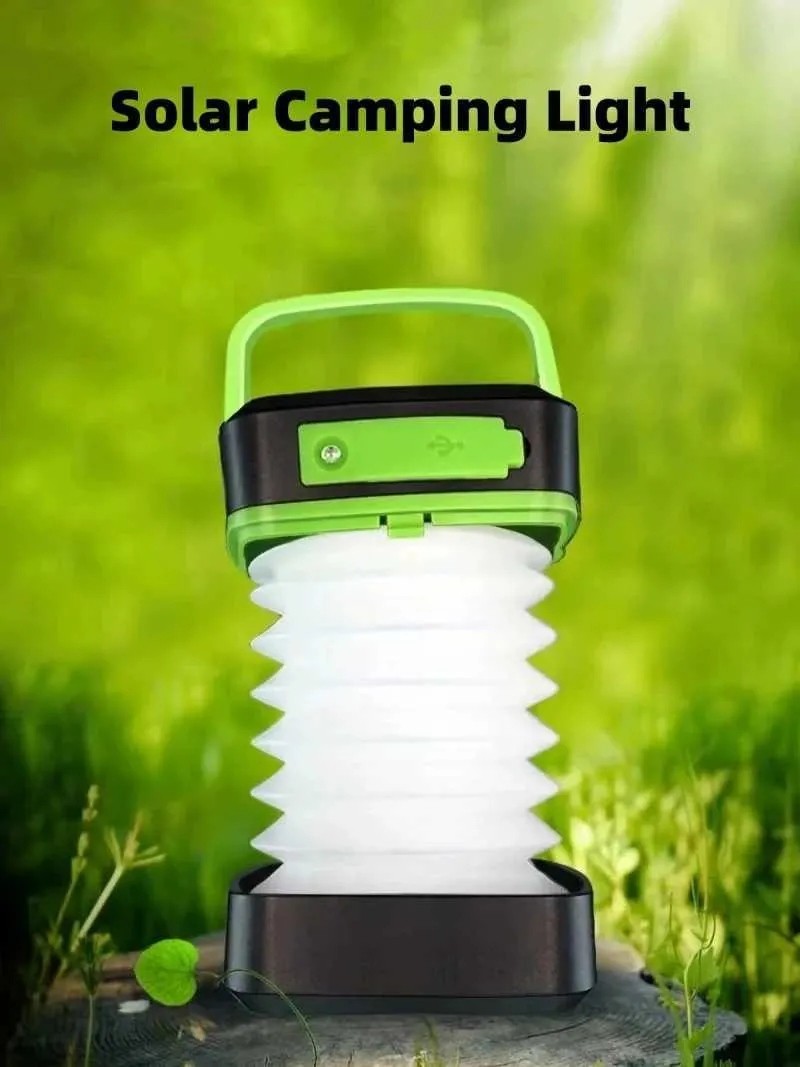 Foldable Solar Camping Lantern, Rechargeable, Waterproof, 3 Mode LED Power Bank