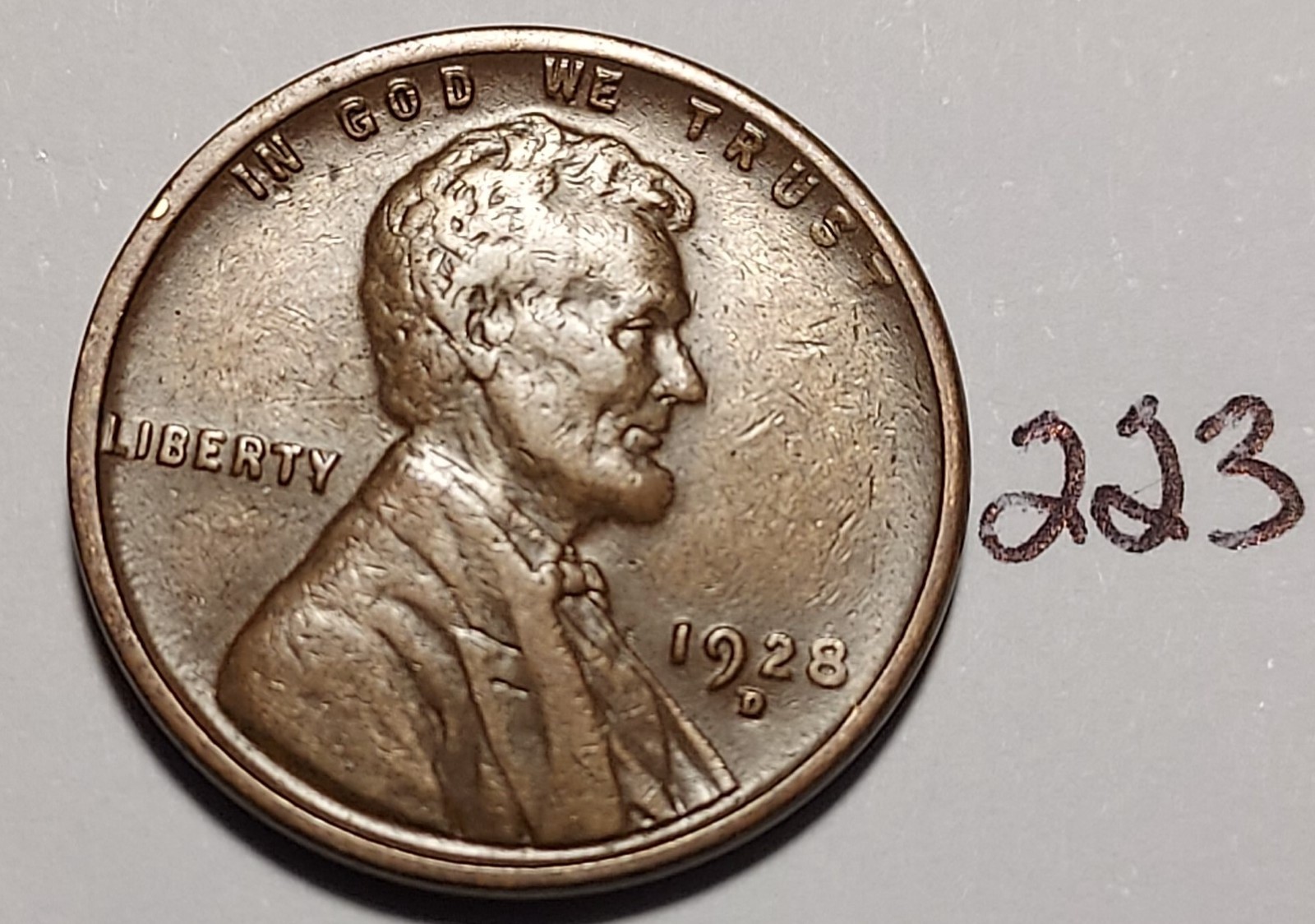1928-D Lincoln Wheat Cent  VERY Fine     #223