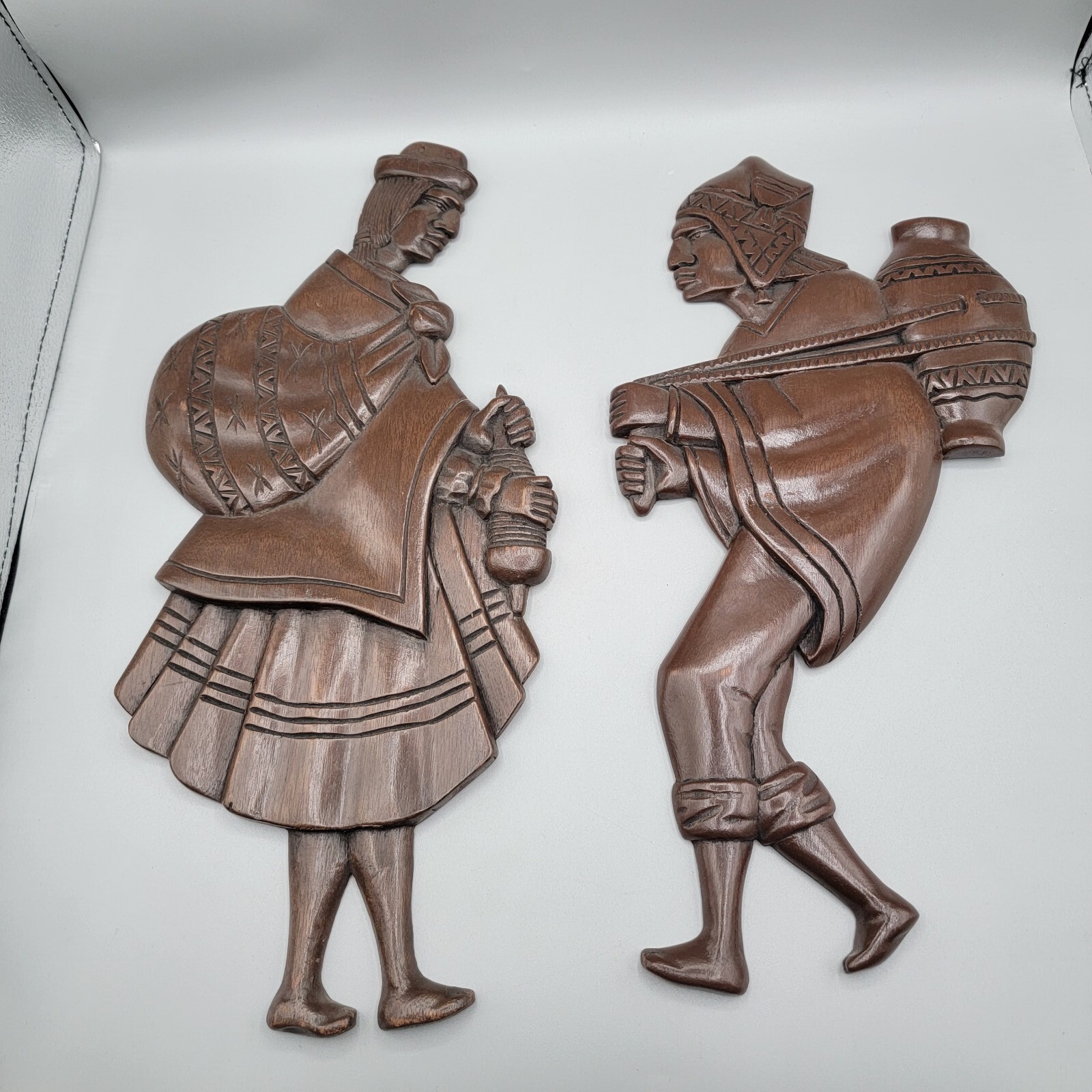 Vtg Andean Wall Art Set Hand Carved Wooden Folk Figures Peru South America Decor