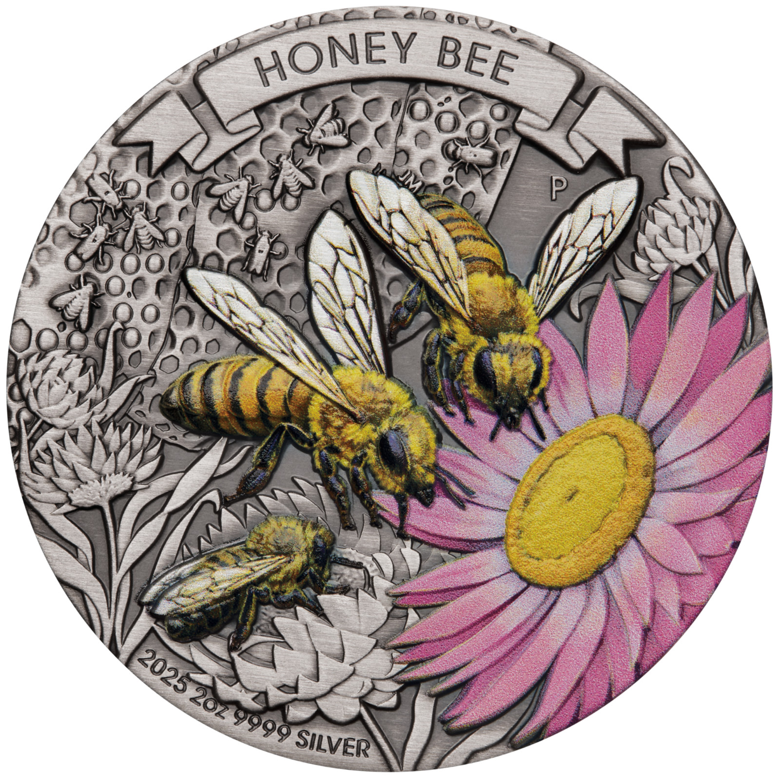 2025 HONEY BEE 2oz .9999 Silver Antiqued Colored $2 Coin