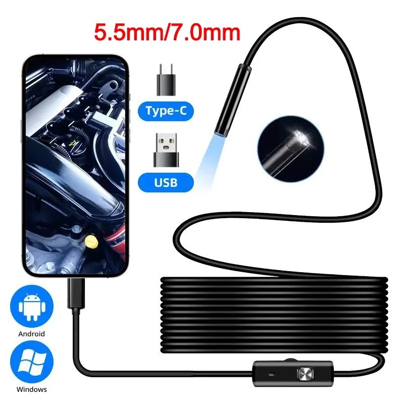 Snake Endoscope Borescope HD Inspection Camera Scope For Android Type C