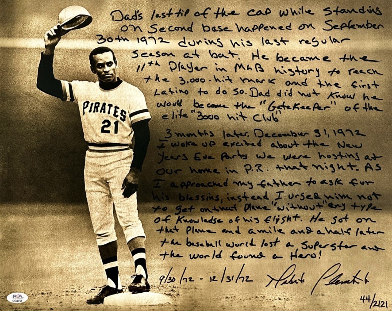 Roberto Clemente Jr Signed 16x20 LE Story Photo PSA In-Person Auto #44/2121