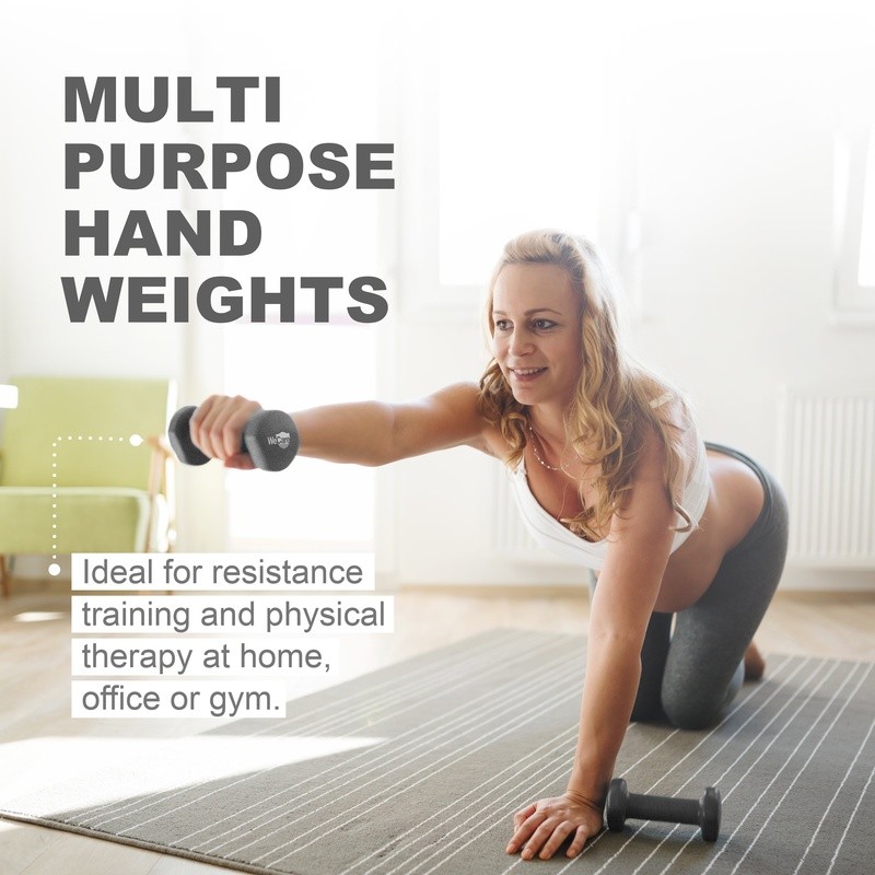 Neoprene Hex Dumbbells Set of 2 12 lb Anti-Roll Anti-Slip Weight Training New