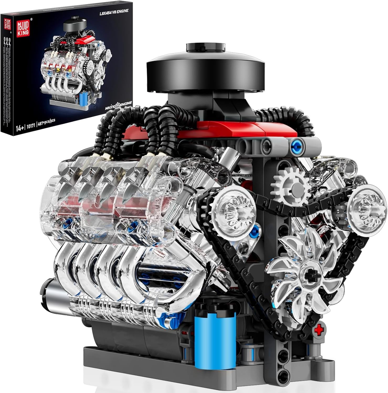 V8 Engine Model Kit - 487 Pcs to Build Your Own Mini Engine That Works - D