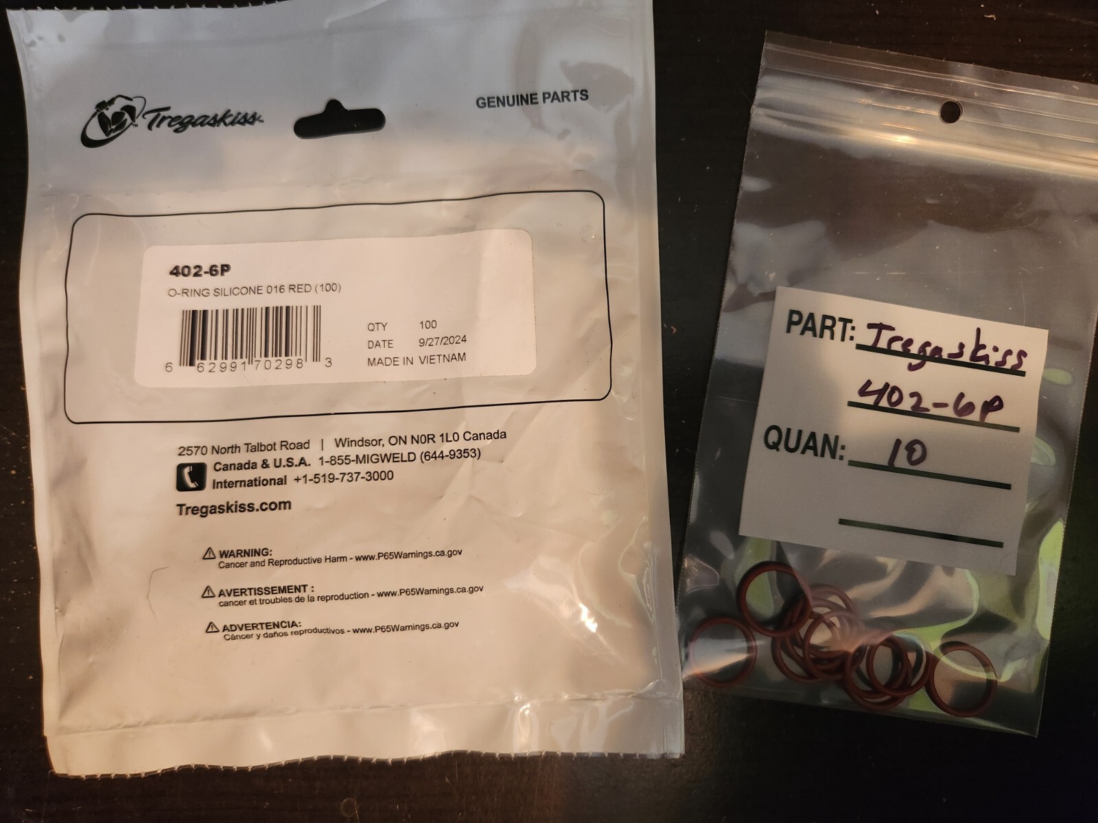 TREGASKISS/Miller 402-6P-REPLACES 7127/170486-O-Ring, 0.614 ID, 10PK