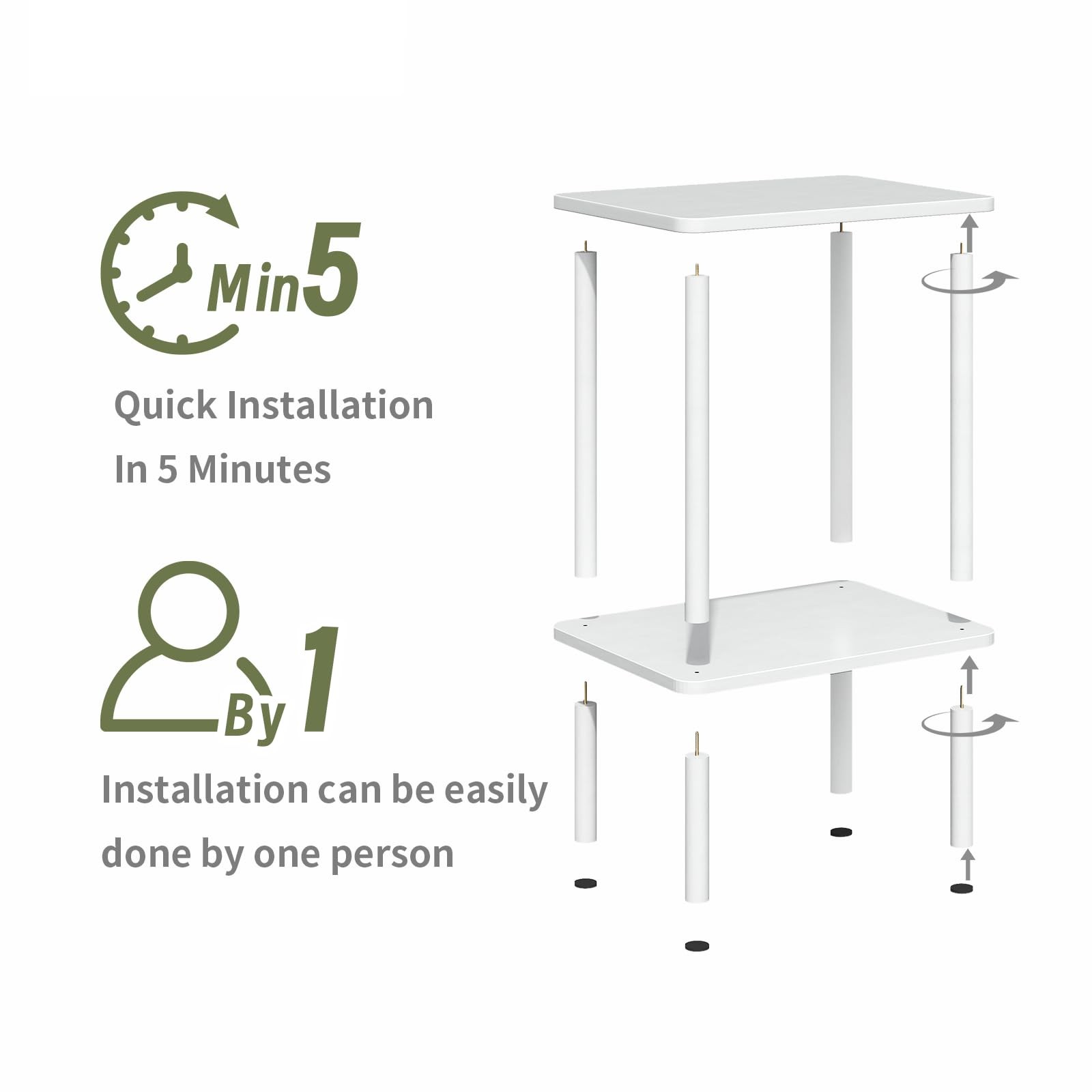 2 Tier End Table, Small Side Table with Solid Wood Legs, Boho Bedside Table w...