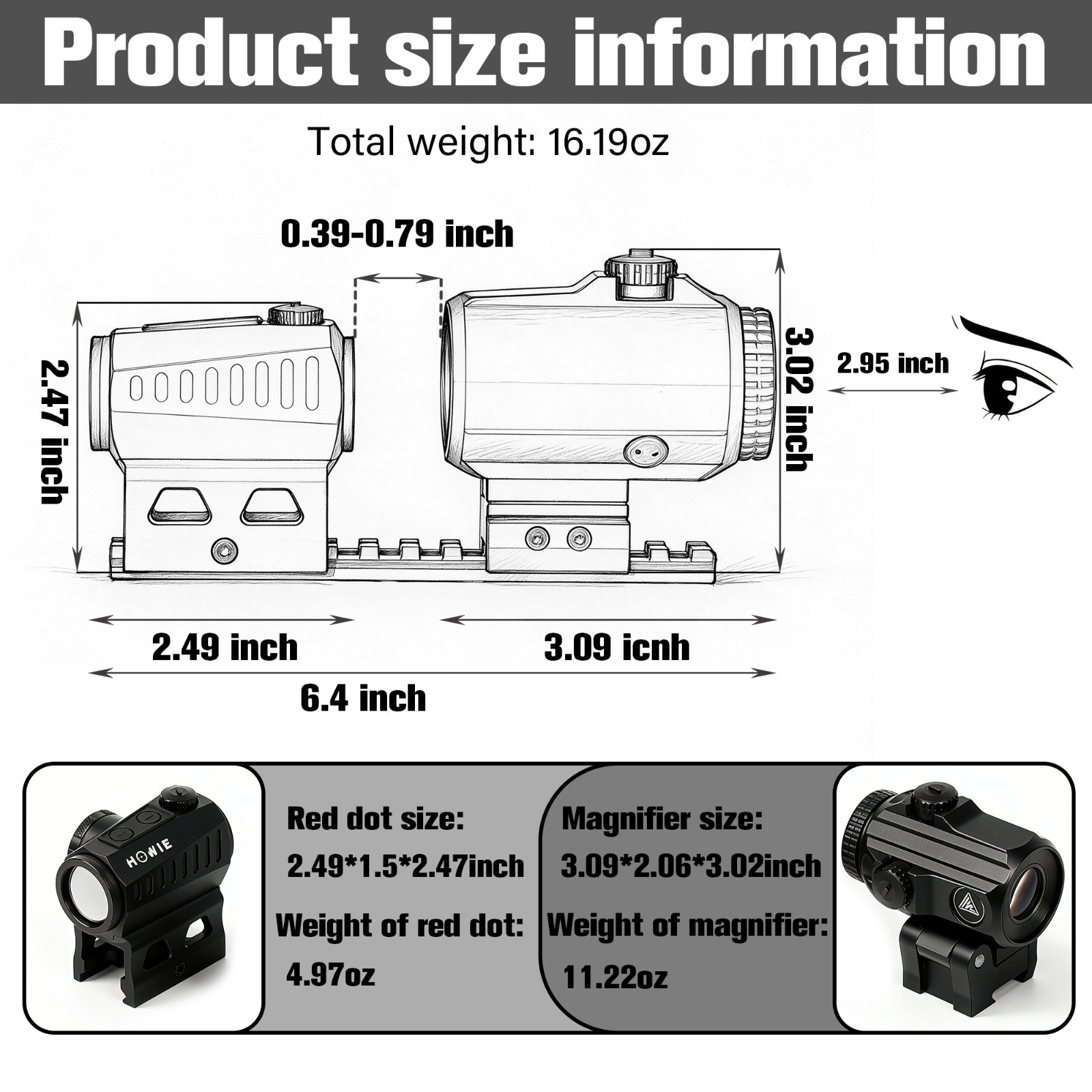 KiTOP 2 MOA Red Green Dot Sight & 3X Magnifier Combo Quick Release Flip Mount