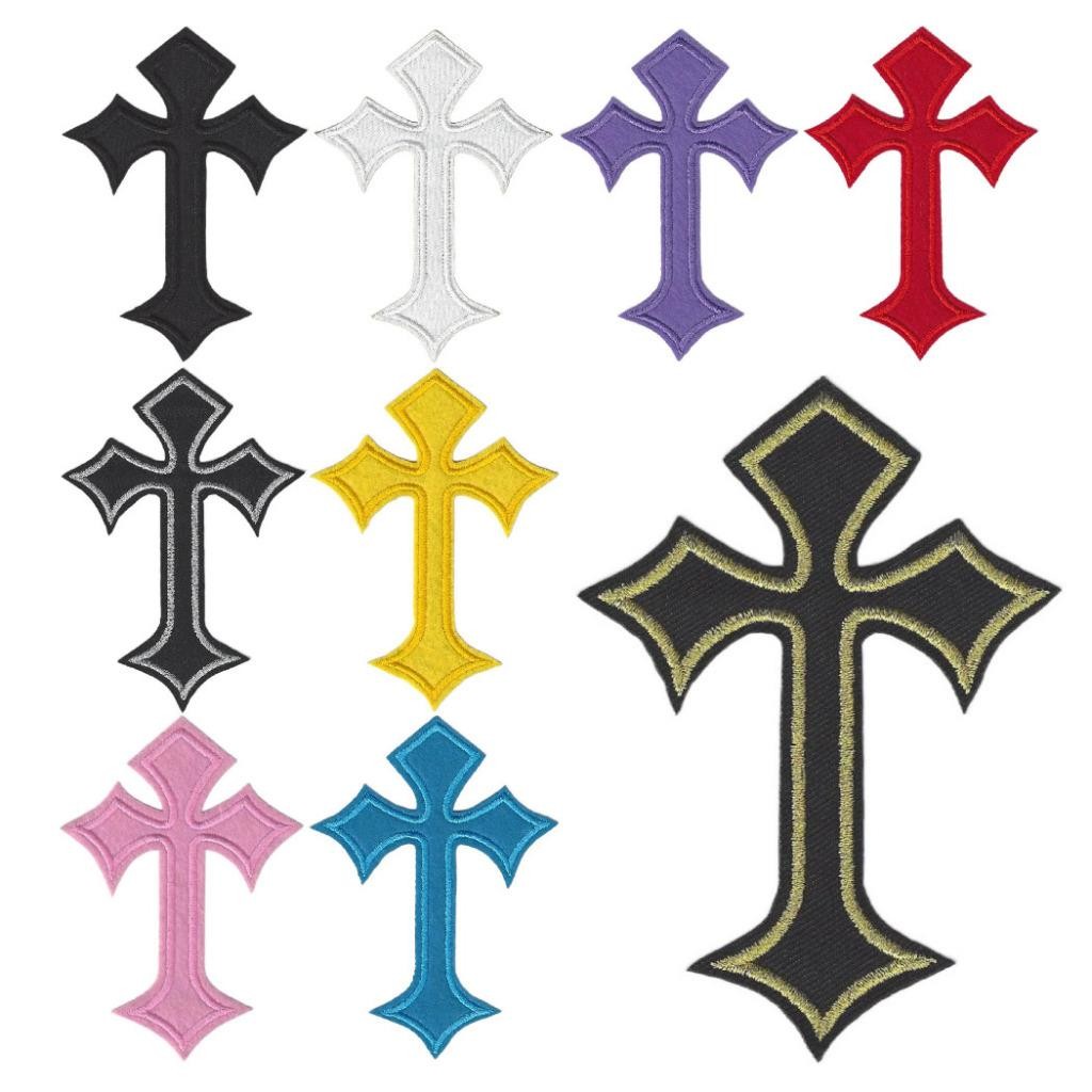 CROSS IRON ON PATCH 4.15" 10 Color Choice Christian Symbol Biker Embroidered NEW