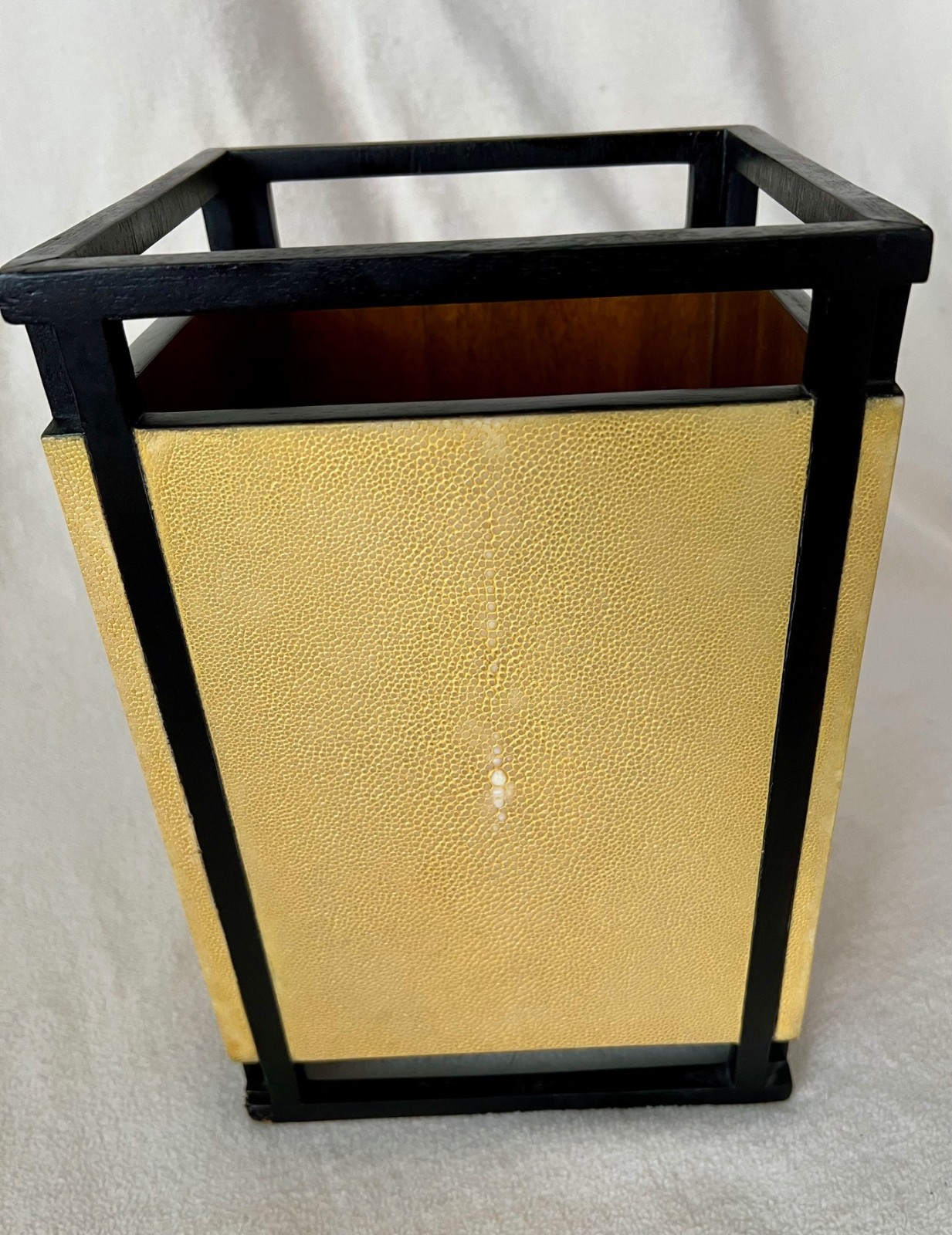 Vintage R &Y Augousti Exotic Shagreen Stingray Wood Contemporary Waste Basket