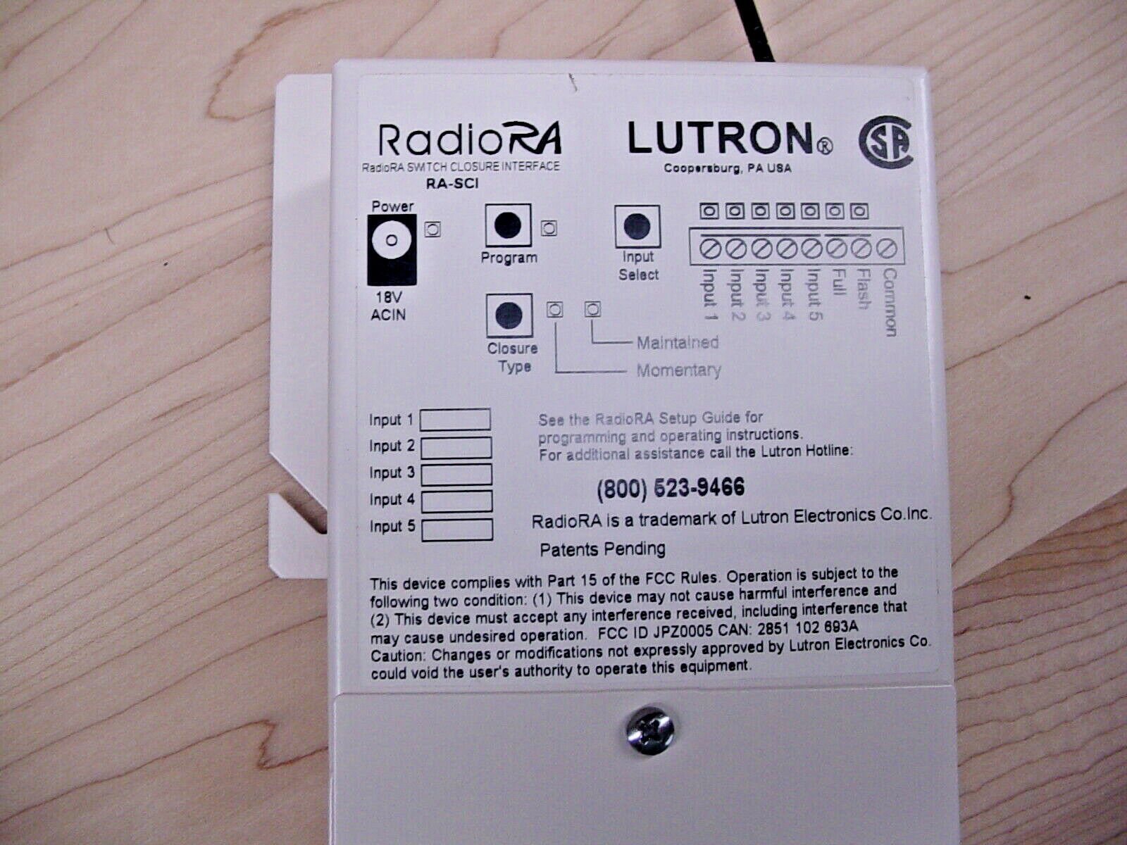 Lutron RadioRA Switch interface RA-SCI