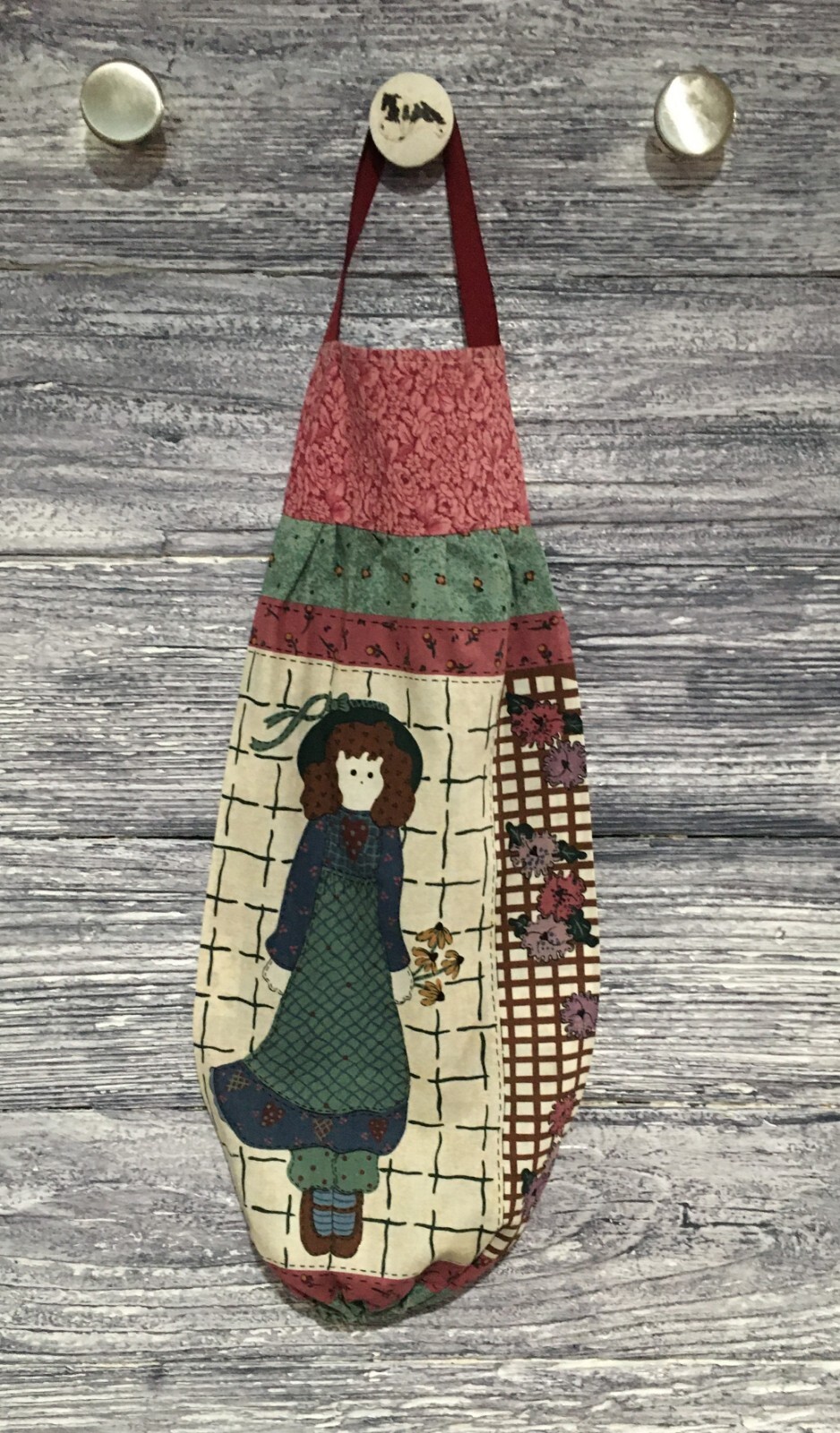 Plastic Grocery Bag Rag Sock Holder Prairie Girl Hat Dress Bloomers Flowers