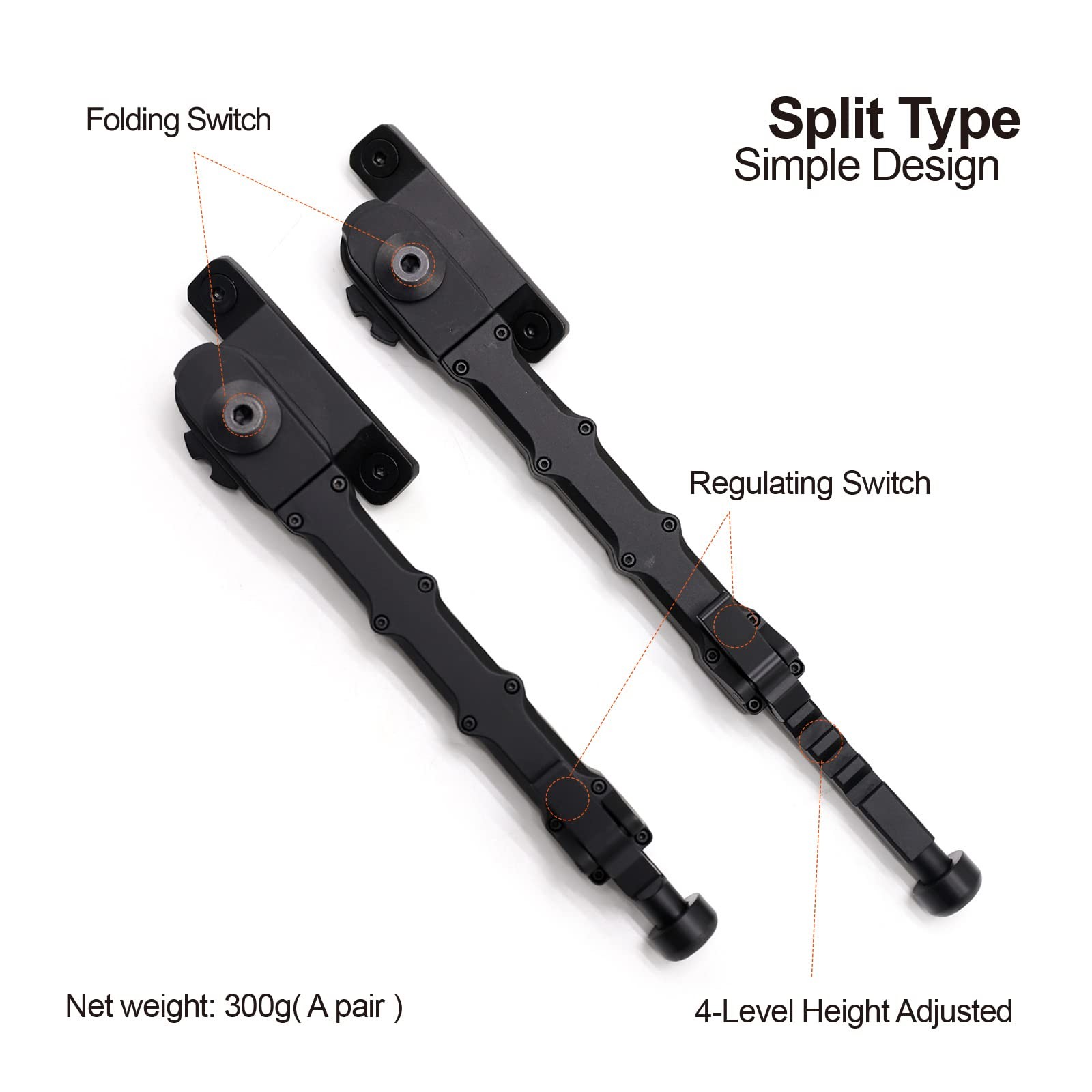 Adjustable, Tactical Folding Tripod/Bipod, for MSystems, 16.5 to 20.3 cm